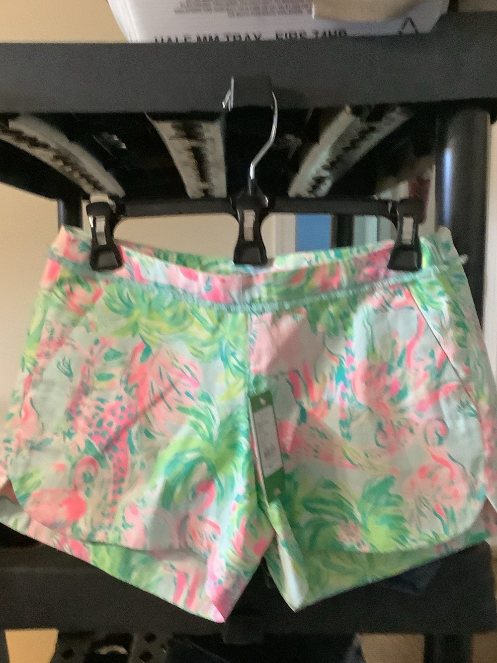 Lilly Pulitzer Pink & Green Tropical Print Athletic Adie Shorts, sea salt Blue